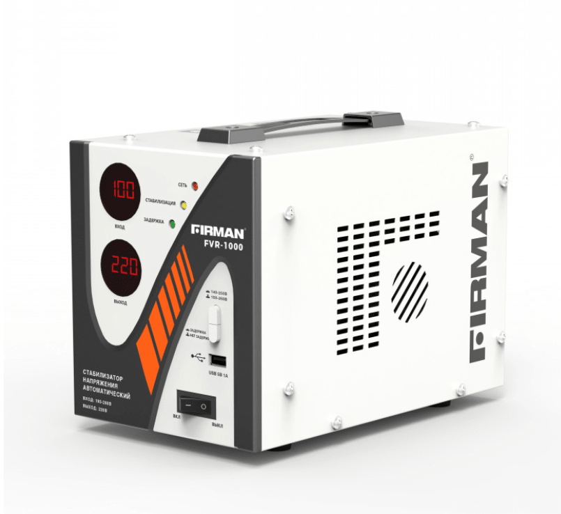 Стабилизатор FIRMAN FVR-1000 (шнур/розетка; 1000Вт, 100-260В, USB, 4,6кг)