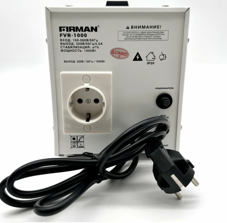 Стабилизатор FIRMAN FVR-1000 (шнур/розетка; 1000Вт, 100-260В, USB, 4,6кг)