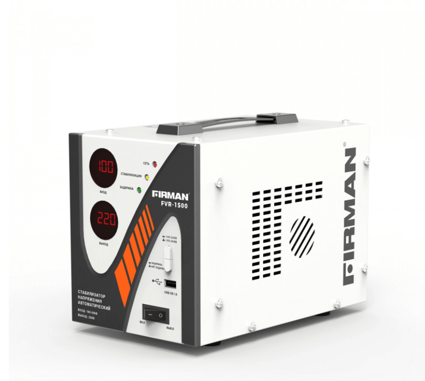 Стабилизатор FIRMAN FVR-1500 (шнур/розетка; 1500Вт, 100-260В, USB, 5,2кг)